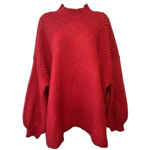 Nine West Red Plus Size 3X Mock Neck 3/4 Sleeve Pullover SOFT Sweater Textured
